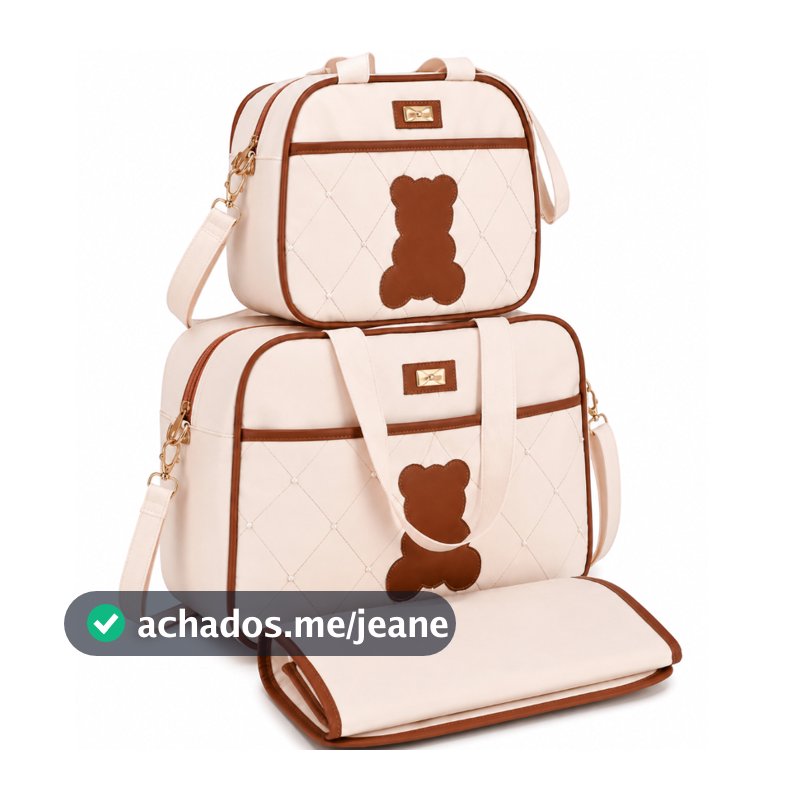 Kit Bolsa Maternidade 3 Peças Impermeável com Ursinho – Bolsa Grande, Bolsa Pequena e Trocador