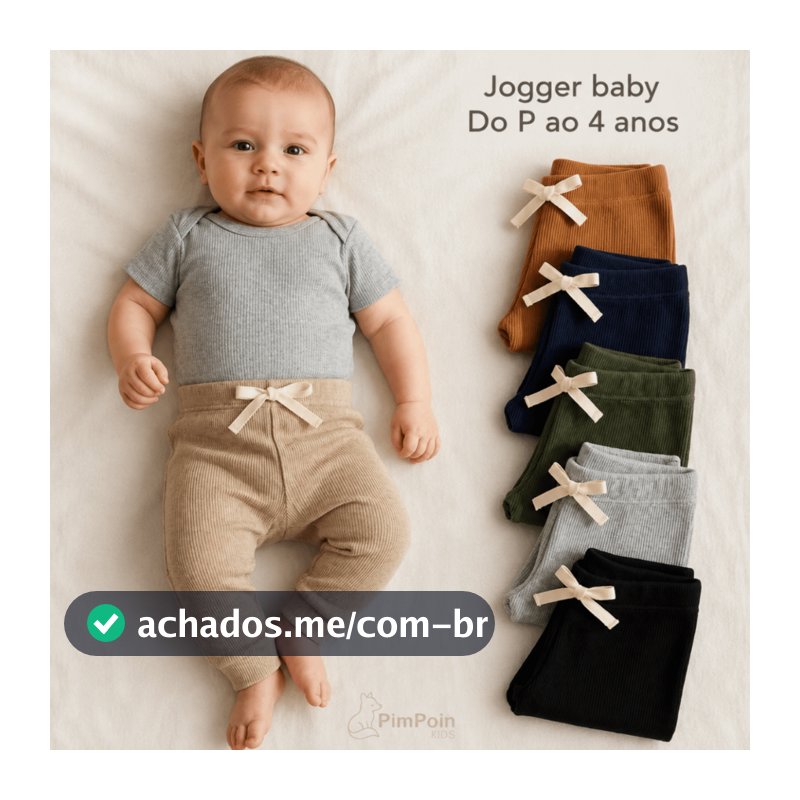 Calça Jogger Bebê Canelada P ao 4 Anos Algodão com Elastano Confortável Menino Menina Infantil