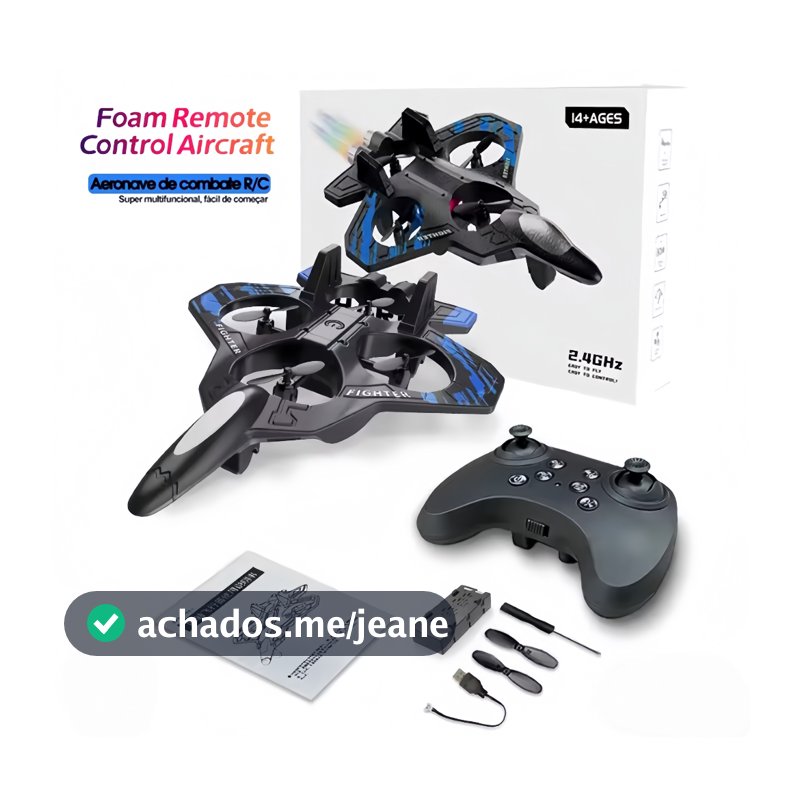 Avião de Combate Brinquedo Drone 4 Motores Controle Remoto 2.4GHz Voo Estável Manobras 360° Ideal Presente Para Meninos