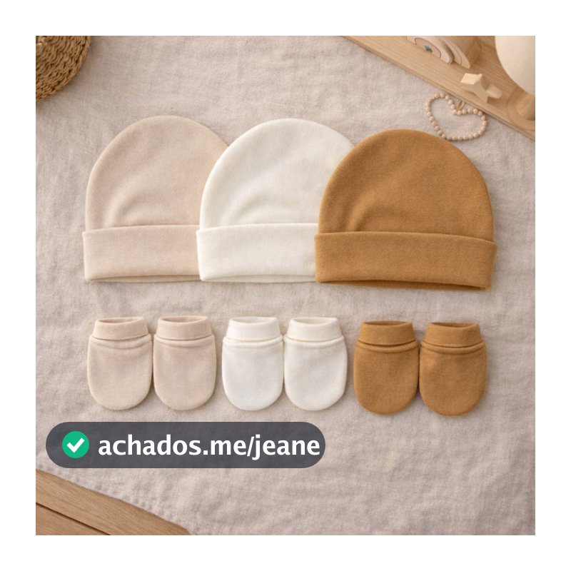 3 Kit Recém Nascido Bebê Infantil Luva E Touca Básico Dia a Dia Bebê 100% Algodão Maternidade 0 a 3 Meses .