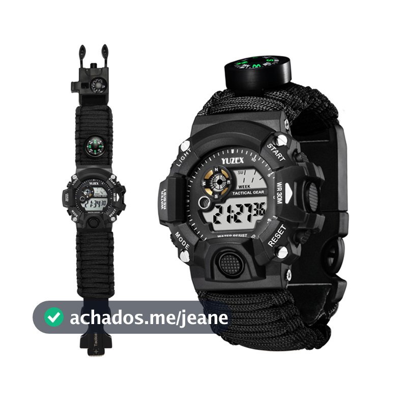 Multi-função tático relógio ajustável pulseira impermeável assobio bússola temperatura outdoor survival