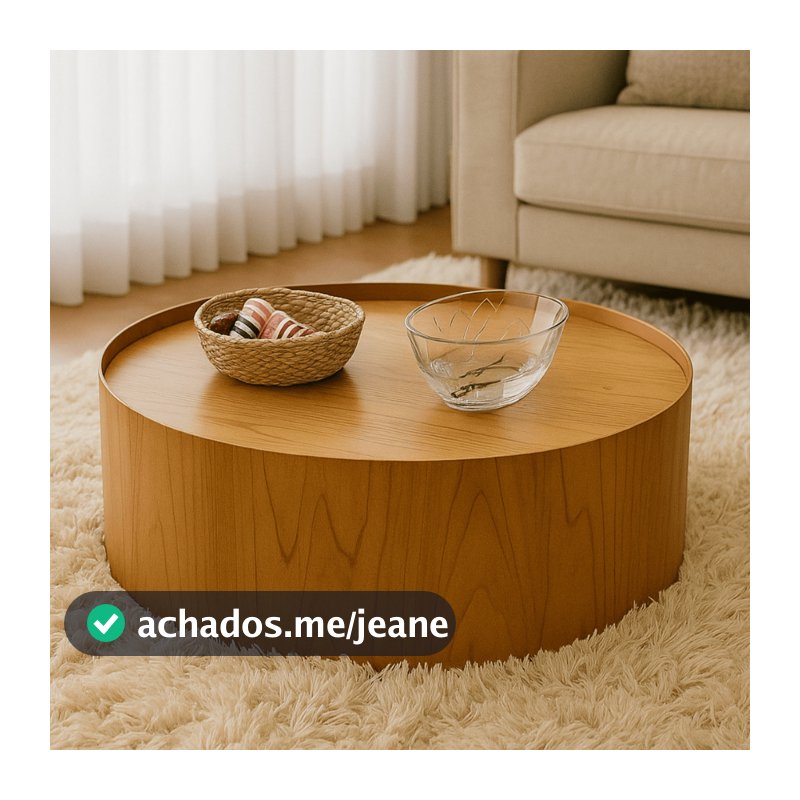Mesa De Centro Atenas Redonda de Madeira 80x28cm Para Sala De Estar Cinamomo Moderna e Elegante