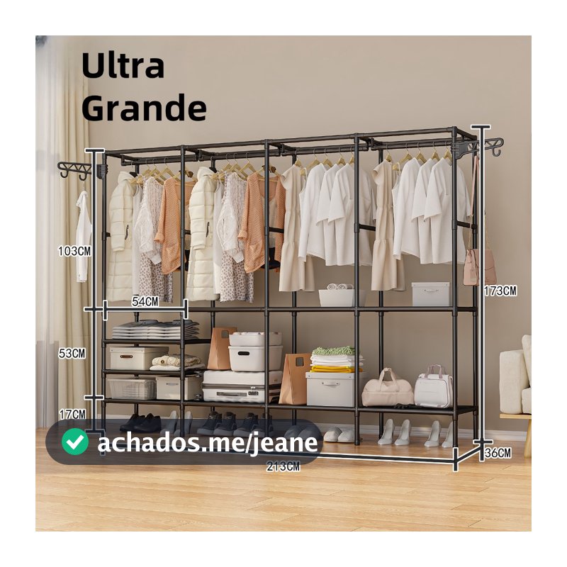 Arara De Roupa Com Sapateira Cabideiro De Chão Rack Organizador Multiuso Aço Inox