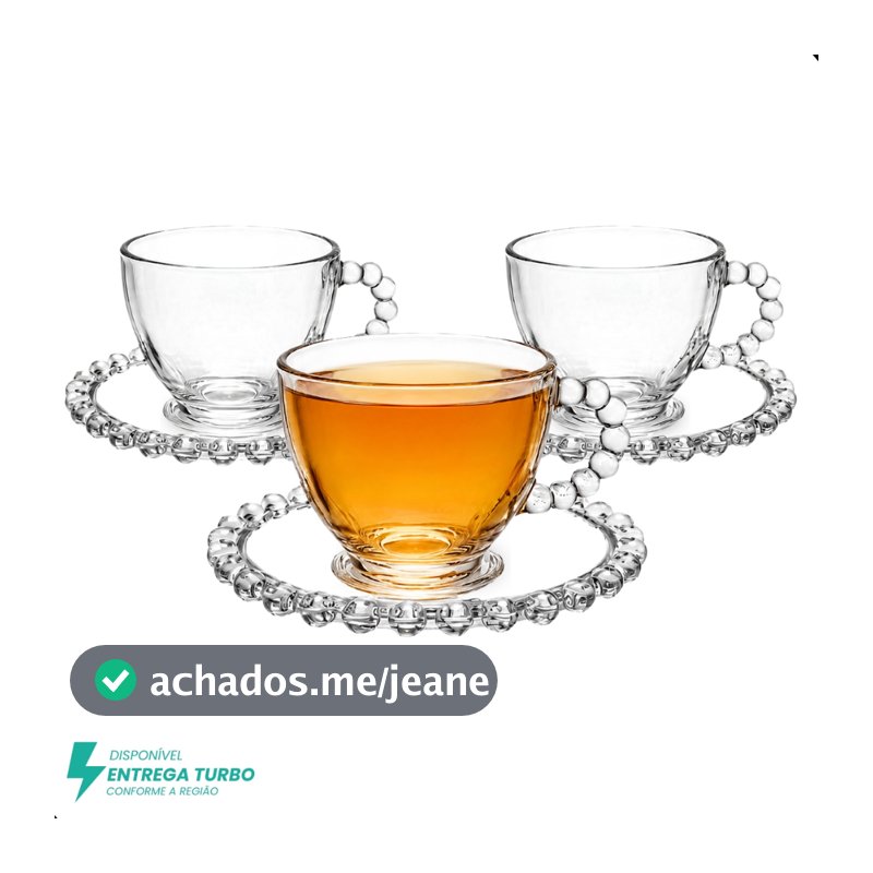 Jogo De Xícaras E Pires Em Vidro Transparente 6 Peças Para Chá Café 220ml Pearl Pérola Bolinha