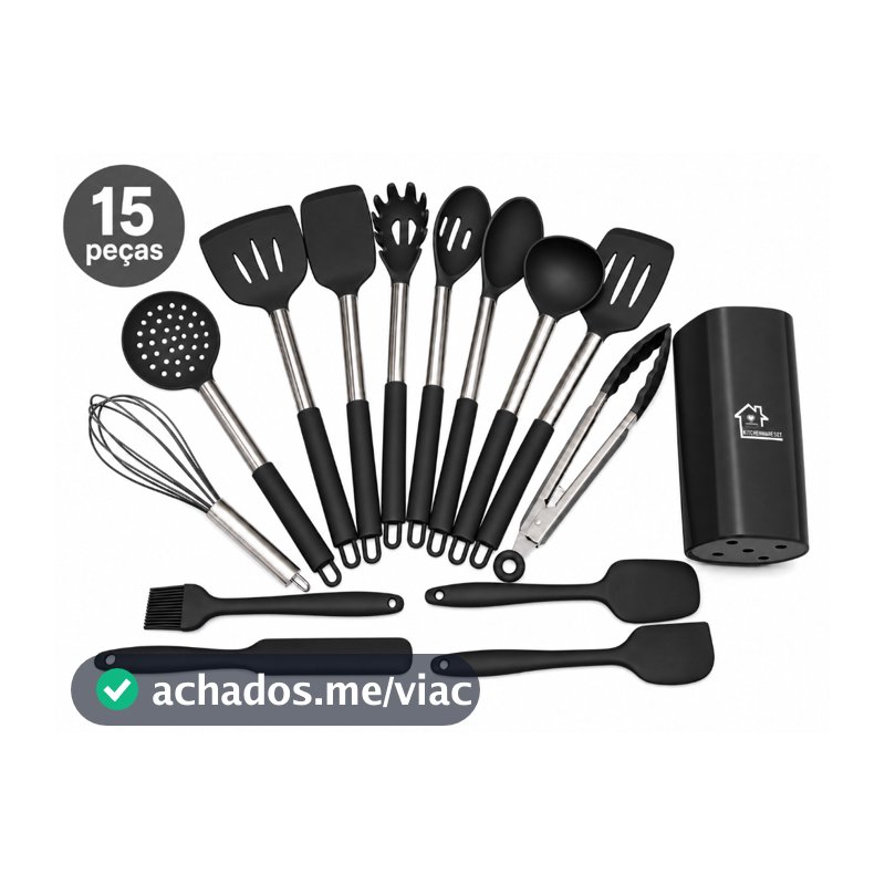 Kit Cozinha De Silicone Cabo De Aço Inox 15 peças Grande Alta Qualidade