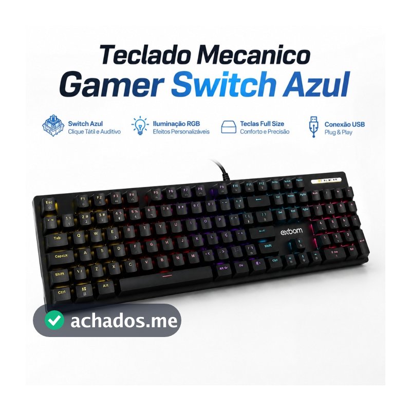 Teclado Gamer Mêcanico 17 Funções Rgb Switch Blue Pc | LED Multicolor | Anti-Ghostig
