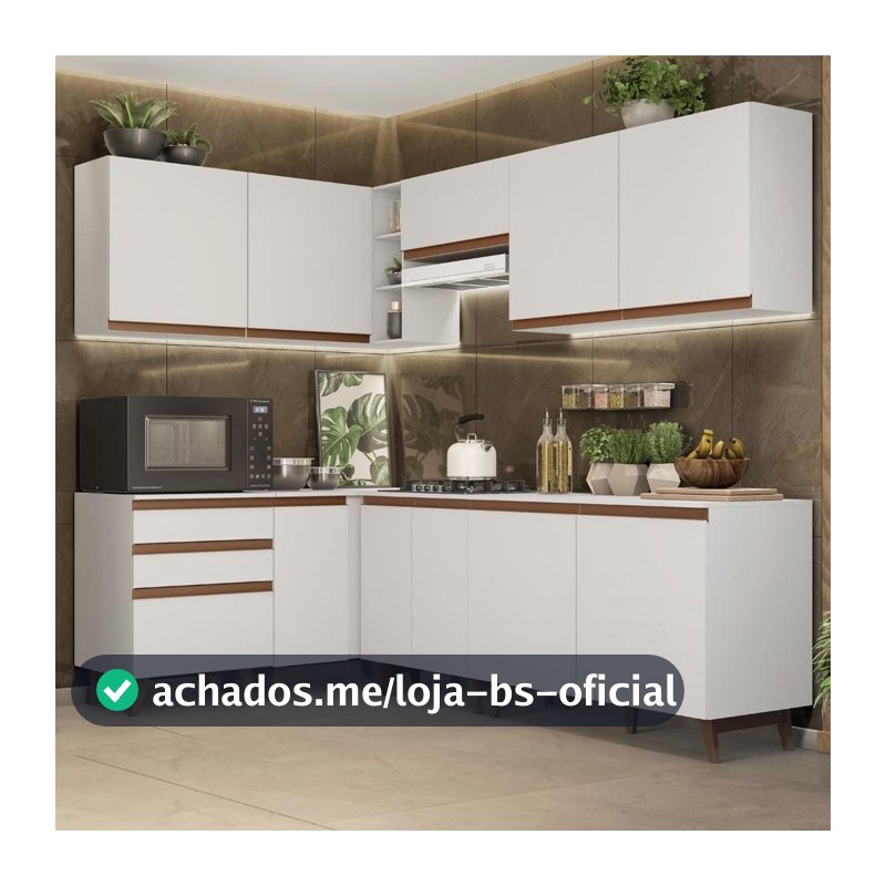 Cozinha Completa de Canto Madesa Reims 392002 com Armário e Balcão - Branco