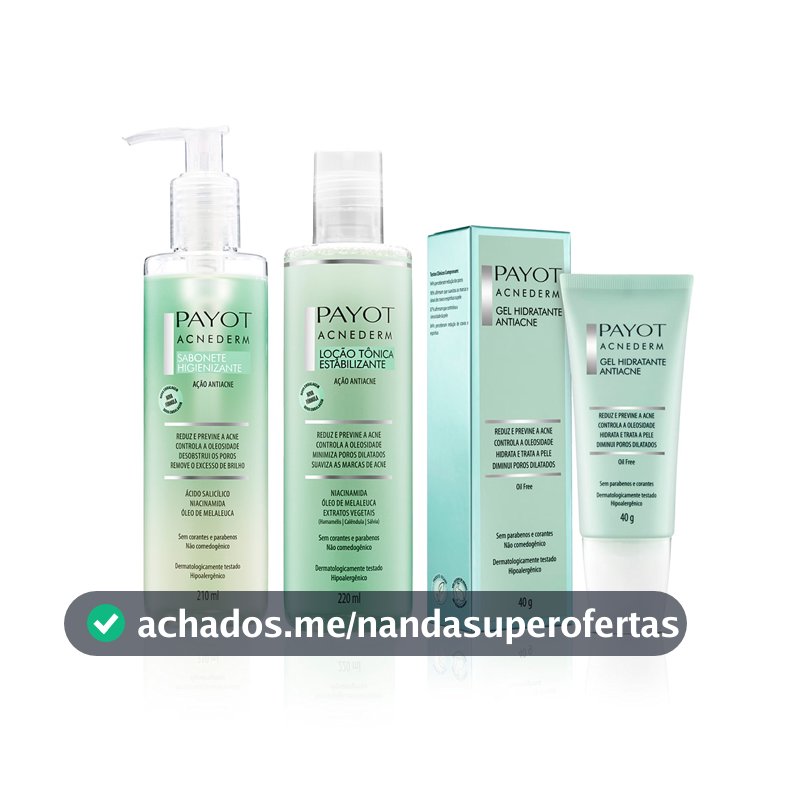Kit Limpeza Tonificação e Gel Hidratante Acnederm Payot