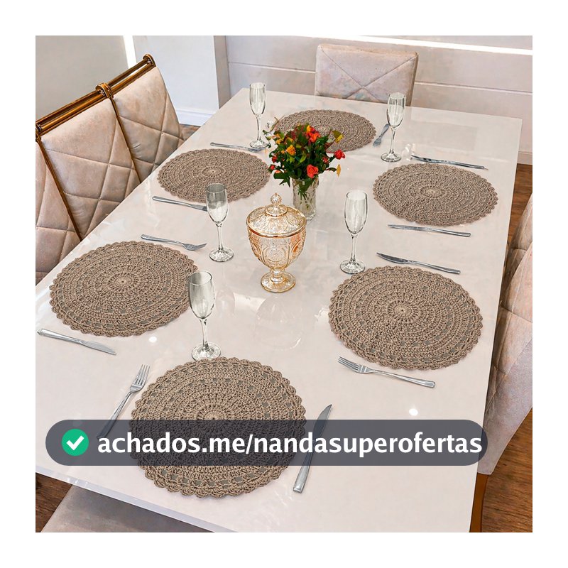 Jogo Americano Sousplat  Em Crochê Redondo Mesa Posta Kit 2, 4, 6 ou 8 Peças