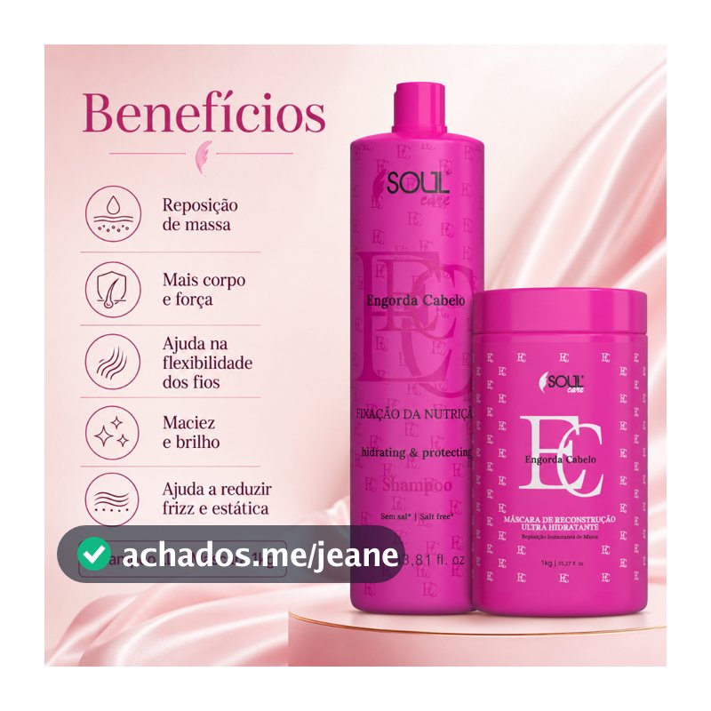 Kit Reconstrução Profissional Engorda Cabelo de Shampoo e Mascara Cronograma Capilar