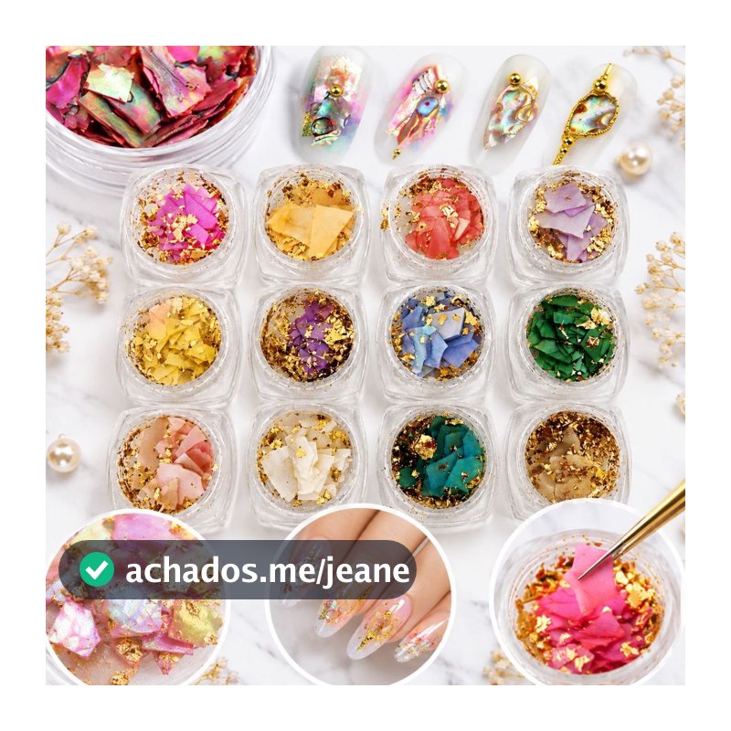 Kit 12 Madre Peróla Com Fio De Ouro Decoração Unhas Acrigel
