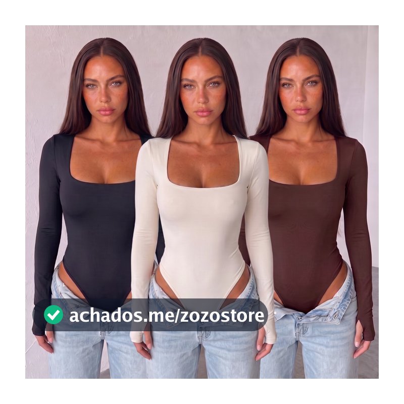 Kit 3 Body Feminino Manga Longa Decote Quadrado Suplex Forrado Premium Tendência Outono Inverno