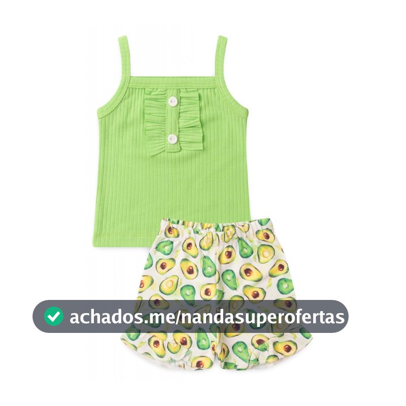 Conjunto Infantil Verão Feminino Blusa Com Botões e Shorts Frutinha