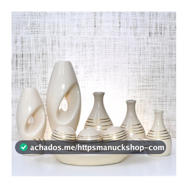 Kit Conjunto 9 Peças Vasos Cerâmica Enfeite Sala Cozinha Completo Decorativas Trio Rack Centro Mesa