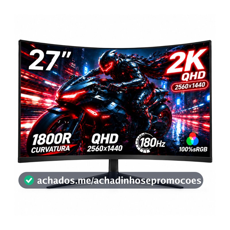 Monitor Curvo Gamer 24/27" IPS QHD 2k180Hz 1ms FreeSync, Tela Ultrafina, Conexões HDMI/DP e Fixação VESA para PC
