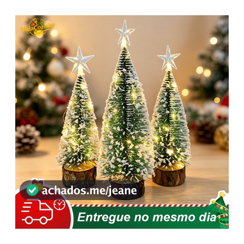 18cm com Base de Madeira 1, 3 ou 6 Luminária LED Árvore de Natal Mini Nevada Decoração Natalina Mesa Casa Escritório