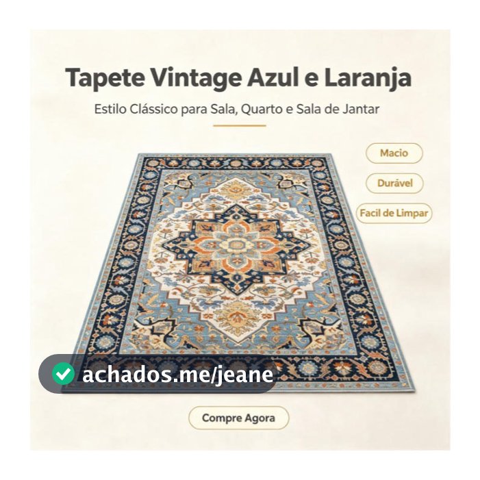 Tapete Vintage Persa 185x125cm Antiderrapante Fácil de Limpar Carpete Decorativo para Sala Quarto