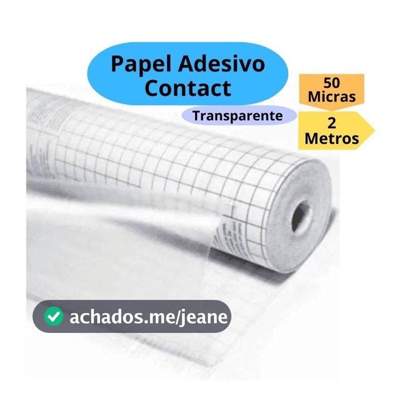 Papel Adesivo Contact Transparente 50 Micras Cristal 45cm x 2 Metros Papel Contact