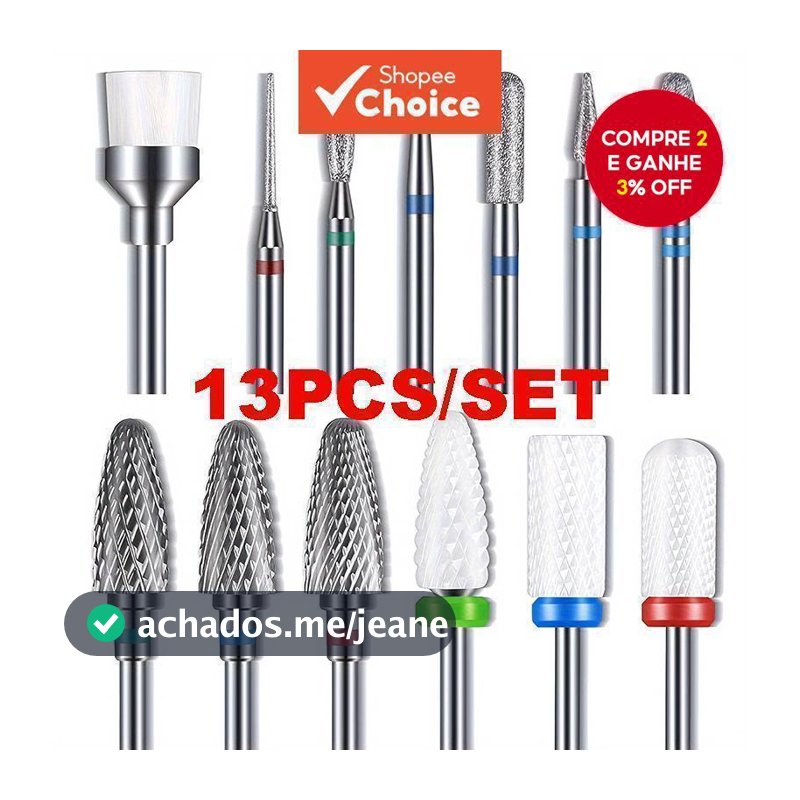 Kit Com 13 Peças De Brocas Para Unhas, Arquivo Elétrico De Diamante, Ideal Para Cutículas E Removedor De acrílico