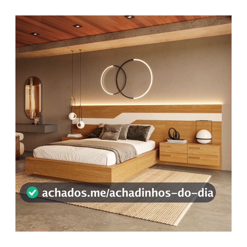 Cama Casal/Queen 340cm com Cabeceira e Led Lora Xingu/Bege Dunas Vistato Móveis