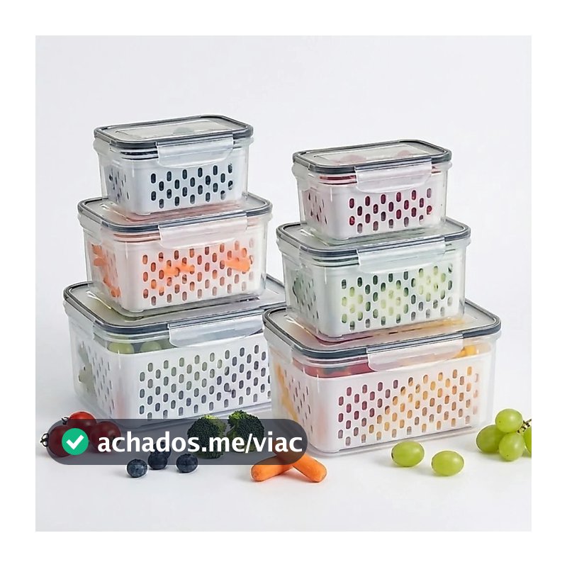 Kit Potes Herméticos Organizador de Geladeira Legumes Frutas Com Cesto Removível