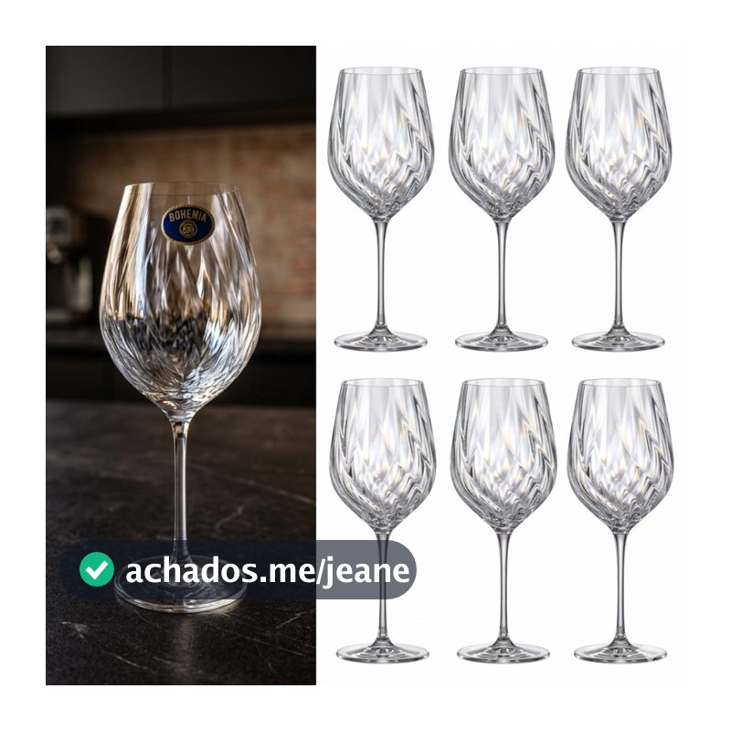 Conjunto 6 Taças de Vinho Cristal Bohemia 480ml Crex Optic Wolff