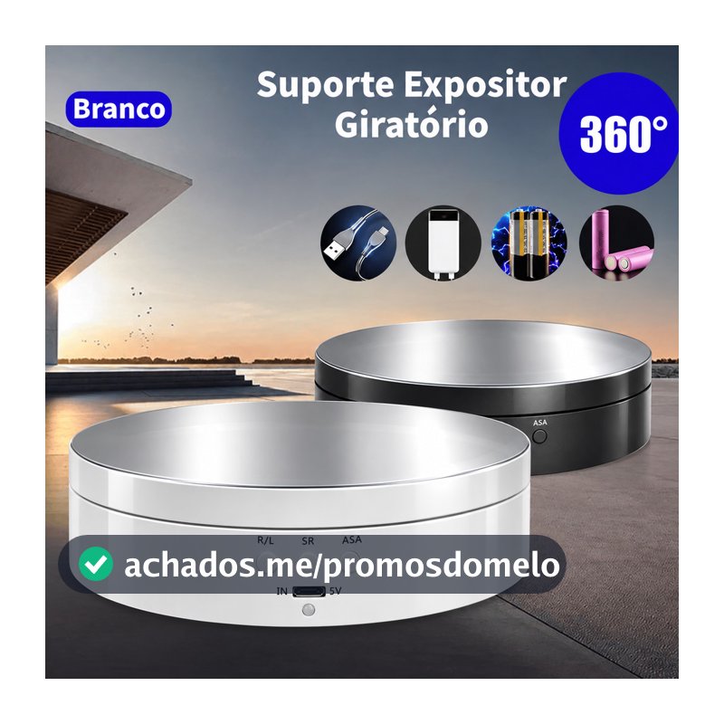 Suporte Expositor Giratório | USB Recarregável Para Vitrine Foto E Decoração Branco/preto