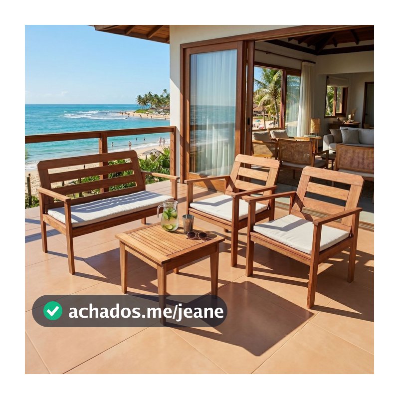 Conjunto para Jardim em Madeira Maciça com 1 Sofá 2 Poltronas e Mesa de Centro Yescasa Marrom Cairo Sim