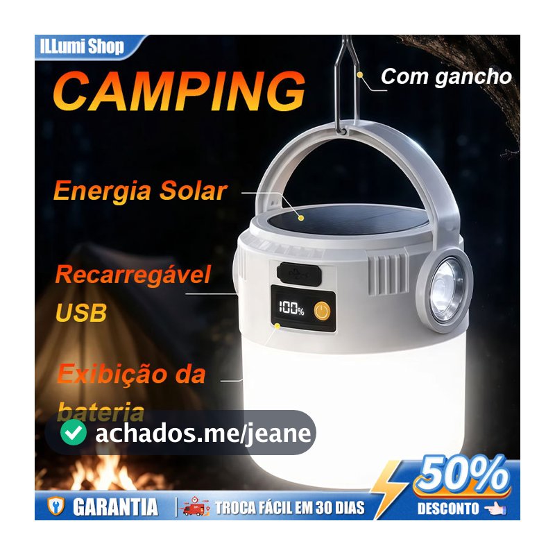 Portátil Lâmpada Solar Lampião LED Recarregável Emergência Camping Pesca Com Gancho