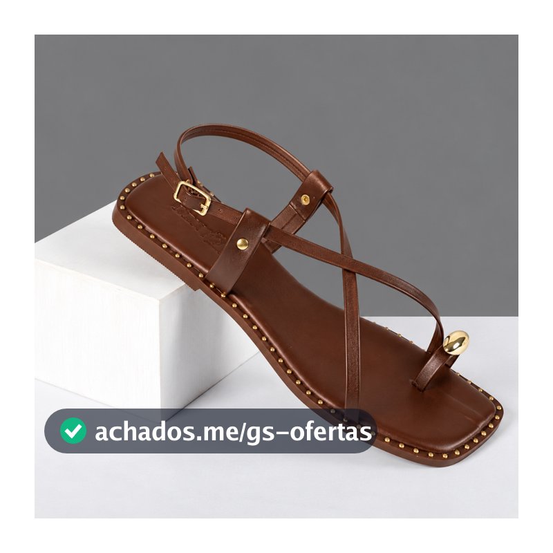 Sandalia Feminina Rasteira Rasteirinha Tira Enfeite Metalizado Bico Quadrado Lesma Dedo