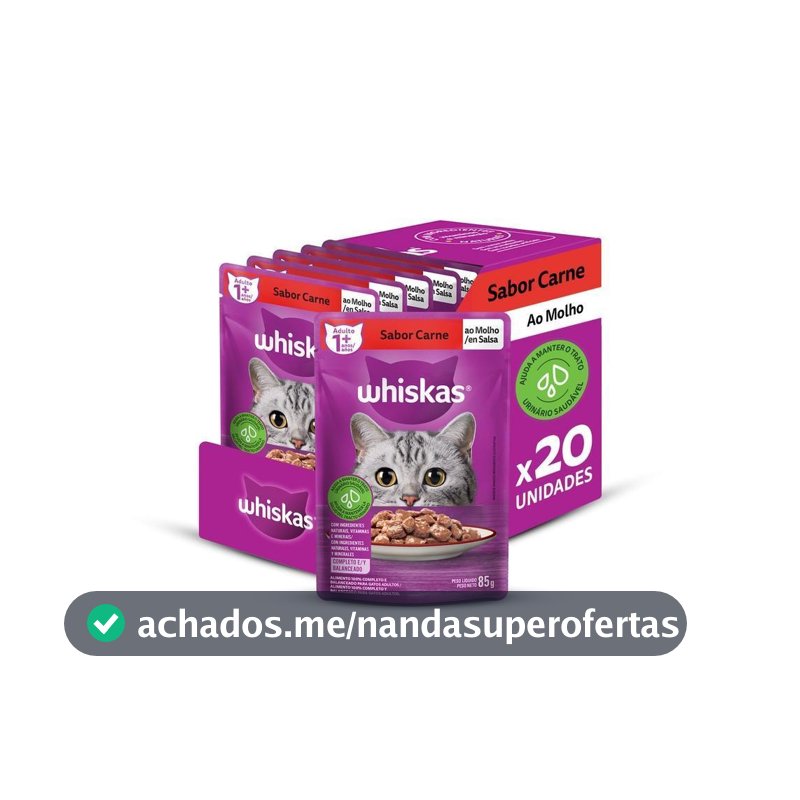 Kit Ração Úmida Carne ao Molho para Gatos Adultos 20 Unidades Whiskas Sachê