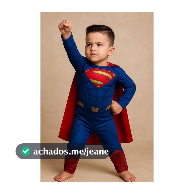 Fantasia Infantil Menino Superman longa com Enchimento e MáscaraLiga da Justiça