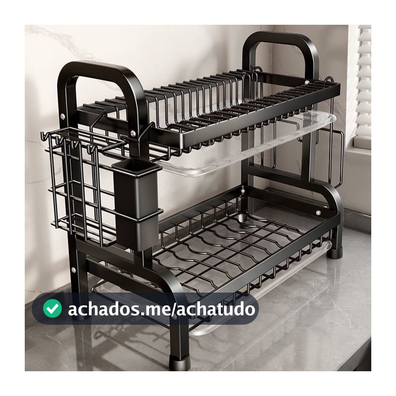Escorredor Kitchen Rack Aço Inoxidável Organizador Louça Preto Pia Kitchen Rack Aço Ino