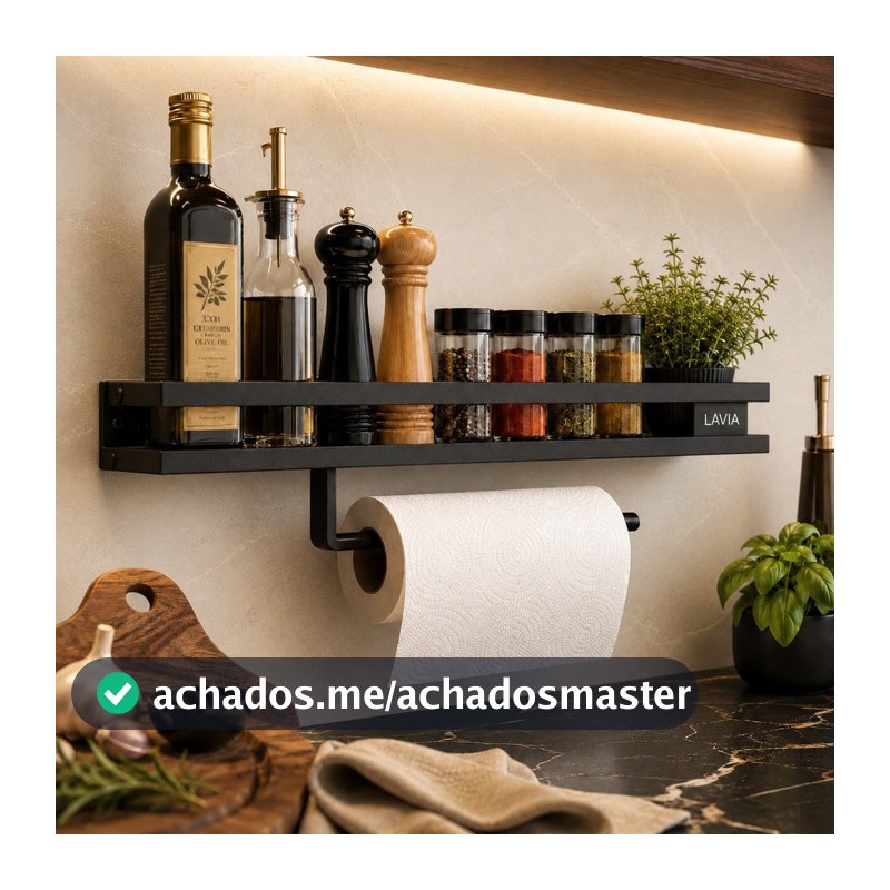 Prateleira De Utensílios Para Cozinha Temperos 50cm Preto Fosco