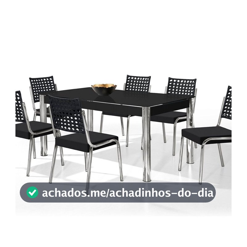 Conjunto Sala de Jantar Mesa Retangular com 6 Cadeiras Natani Yescasa Cromado/Preto Cromado/Preto