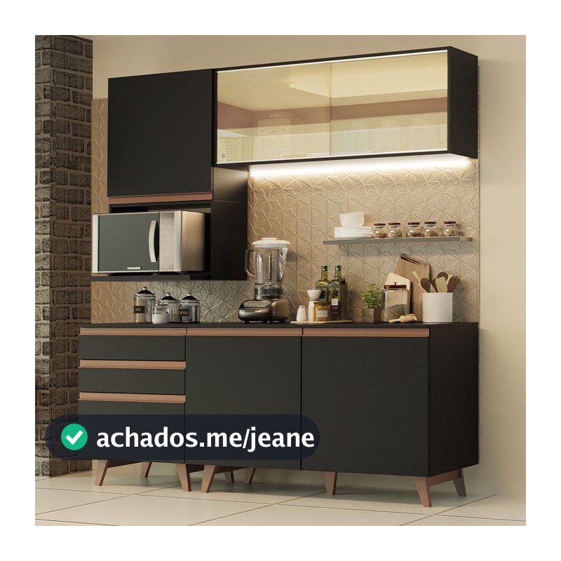 Armário de Cozinha Compacta 180cm Preto Reims Madesa 01