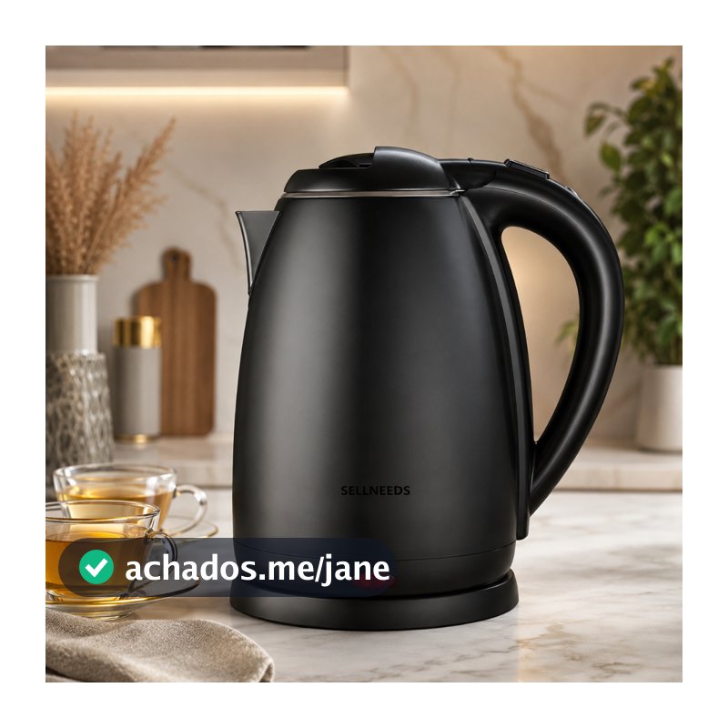 Chaleira Elétrica Jarra 1.8L Café Chá Inox 110v Preto Matte