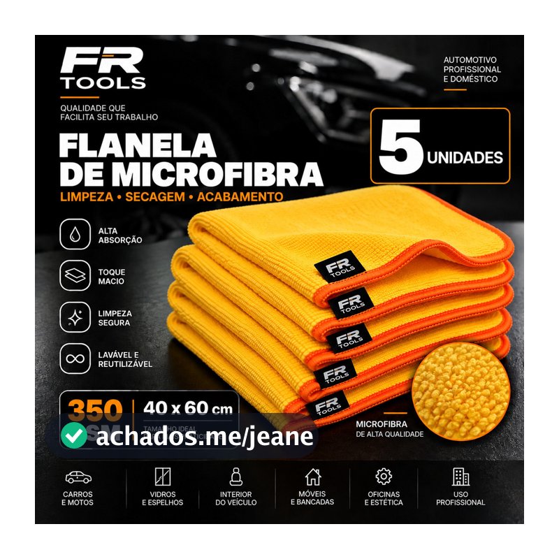 KIT 5 FLANELAS DE MICROFIBRA 350 GSM – 40x60 CM -  FR TOOLS