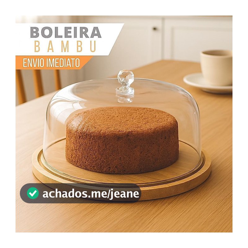 Porta Bolo Boleira Bambu Com Tampa Transparente Acrílica  Tamanho Grande 28 cm