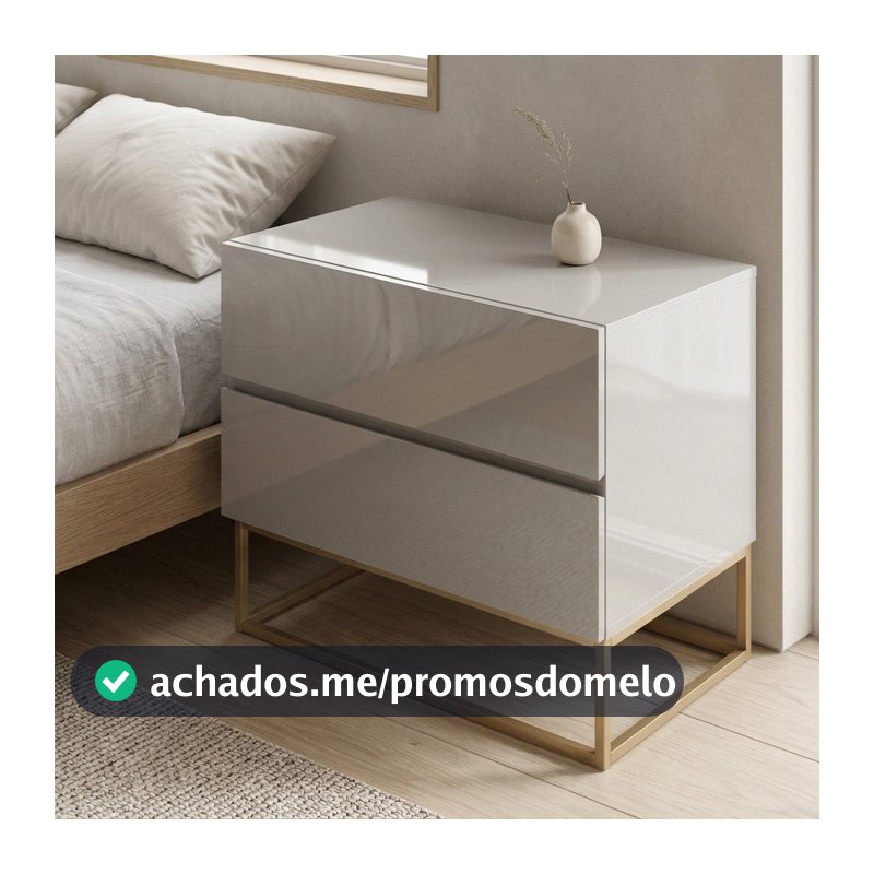 Mesa Cabeceira Eros 60CM  2 Gavetas estilo Industrial Pés Dourado Para Quarto