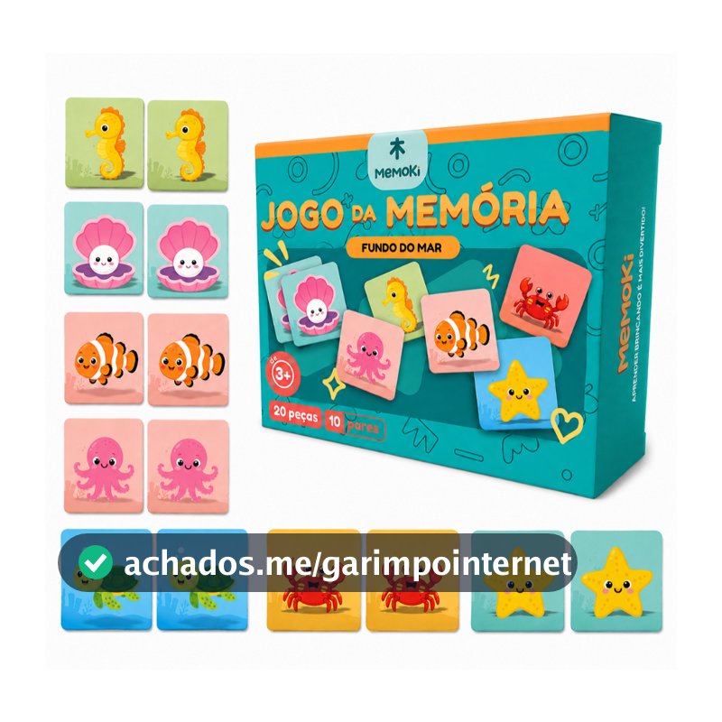 Jogo Da Memória Fundo do Mar MDF 20 Peças 5x5cm Brinquedo Educativo Estimula Coordenação Motora E Raciocínio Lógico