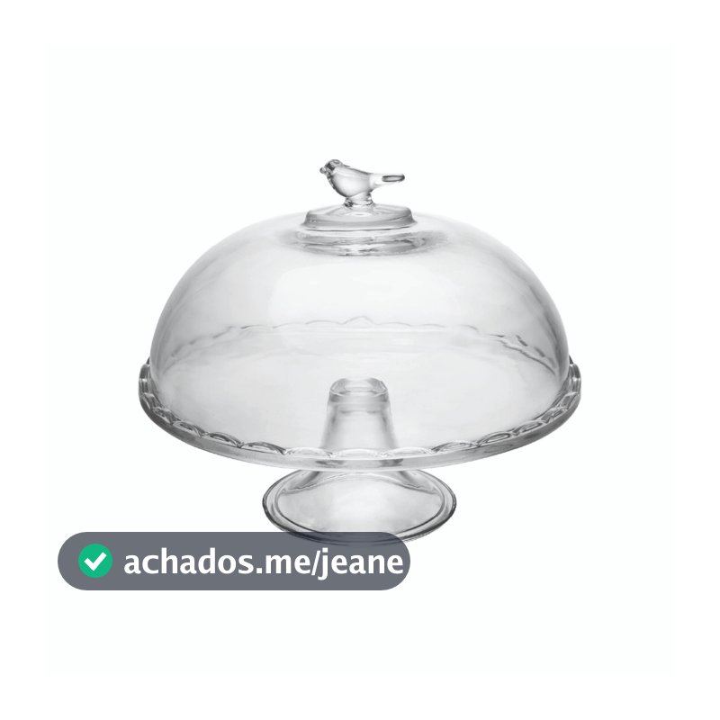 Prato para Bolo Torta Bird Vidro com Pé e Tampa 30x24cm Wolff Boleira para Doces Sobremesas Mesa Posta Qualidade Cozinha