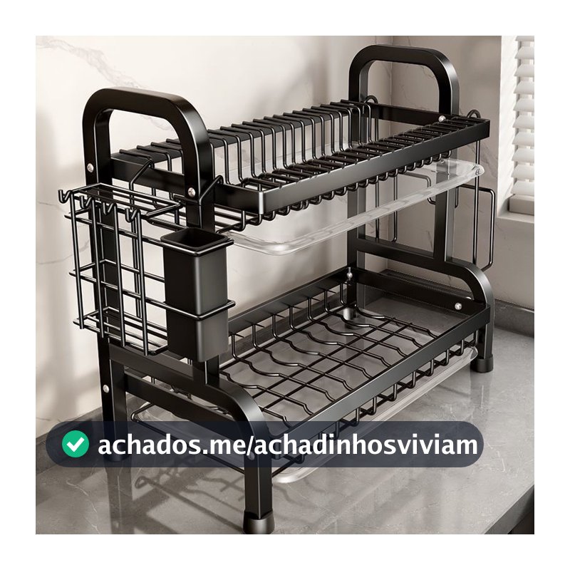Escorredor Kitchen Rack Aço Inoxidável Organizador Louça Preto Pia Kitchen Rack Aço Ino