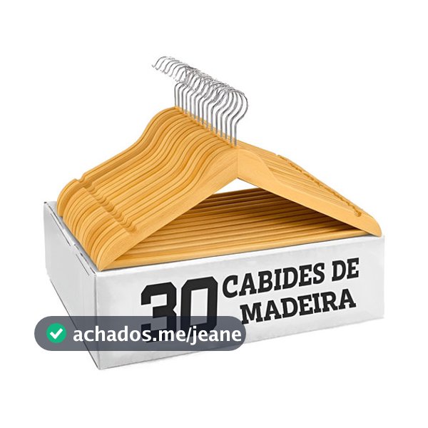 Kit 30 Cabide De Madeira Adulto Grande Antideslizante Marfim Natural Gancho 360° Camisa Calça Jaqueta Blusa