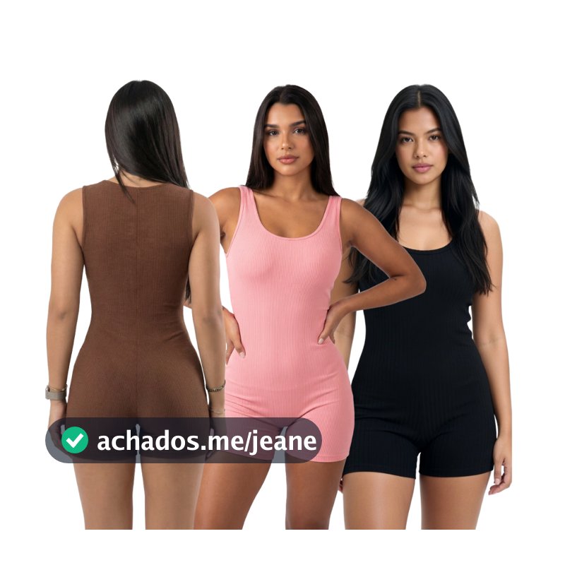 kIT 3 Macaquinho Feminino Tecido Anarruga Canelado Regata Tendência Feminina