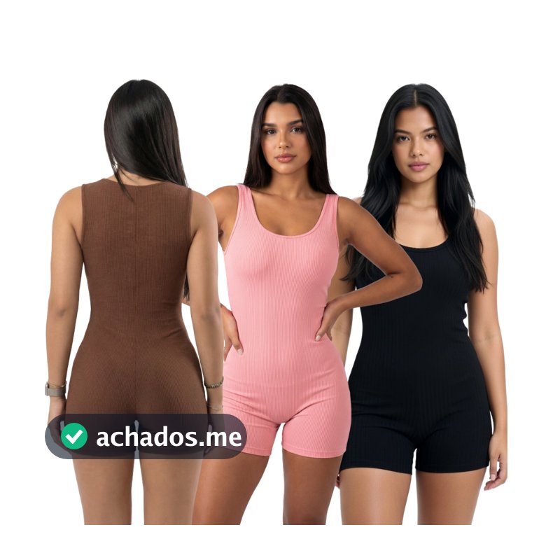 kIT 3 Macaquinho Feminino Tecido Anarruga Canelado Regata Tendência Feminina