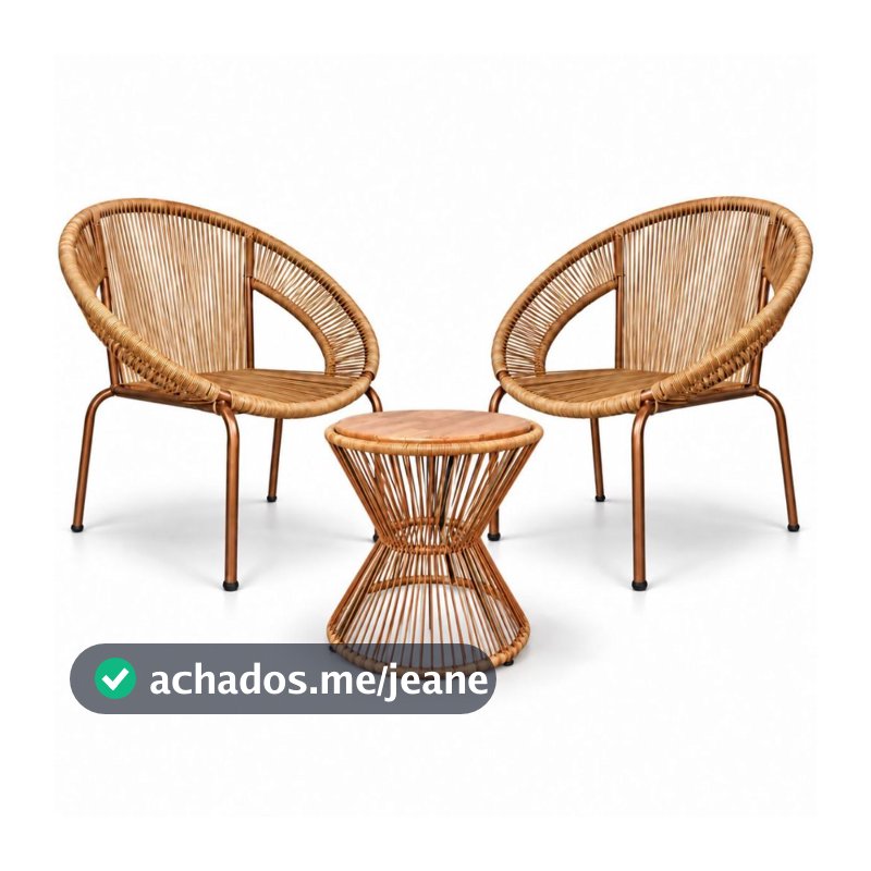 Kit 2 Cadeiras Cancun  + Mesa Ampulheta c/ Tampo em Madeira Ideal p/ Jardim Varanda Piscina e Área