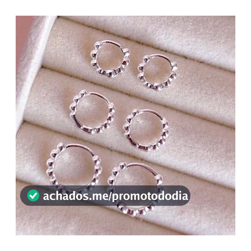 Brinco prata 925 três pares trio de argola decoração corporal feminina estiloso delicado com bolinhas banhado