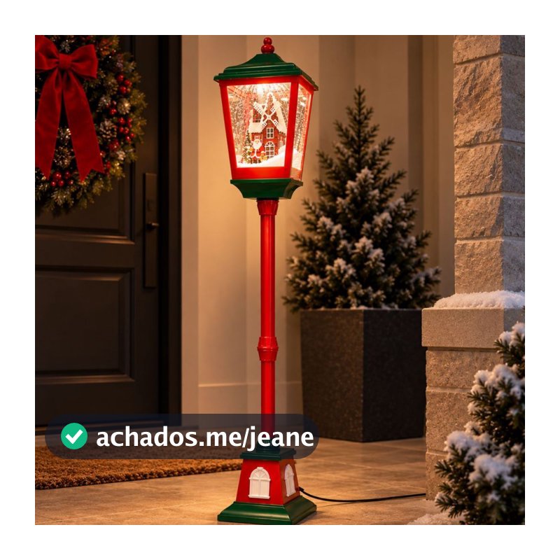 Poste Natalino Musical 1,85m Com Luz Led Neve Artificial
