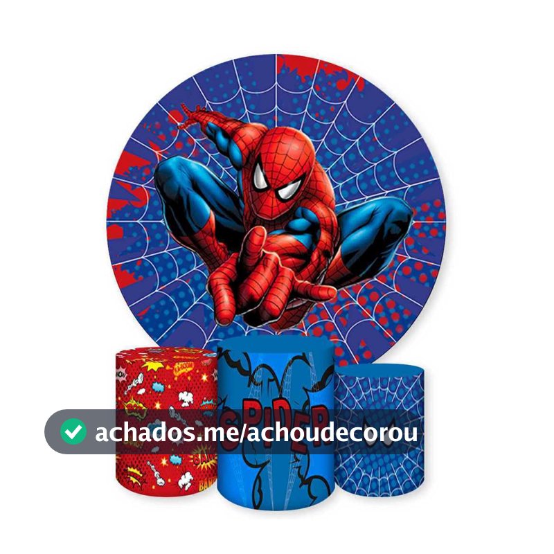 Kit Painel Redondo + Capas de Cilindro Sublimados Para Festa Tema Homem Aranha